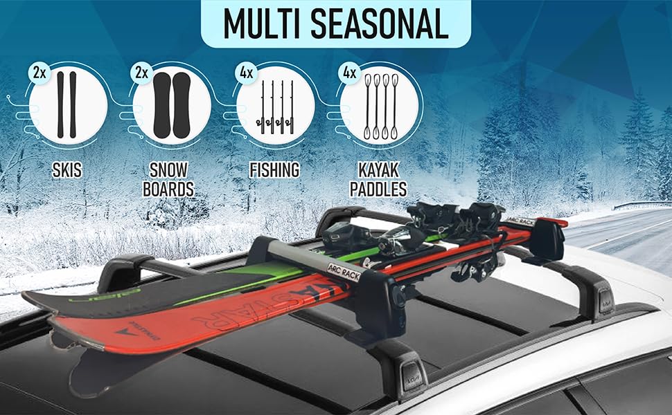 Ski Rack: Snowboard Rack, Fishing Pole Car Rack, Cross Country Ski Rack, Skate Board Rack, Kayak Paddles, Water Skies, Skate Boards.